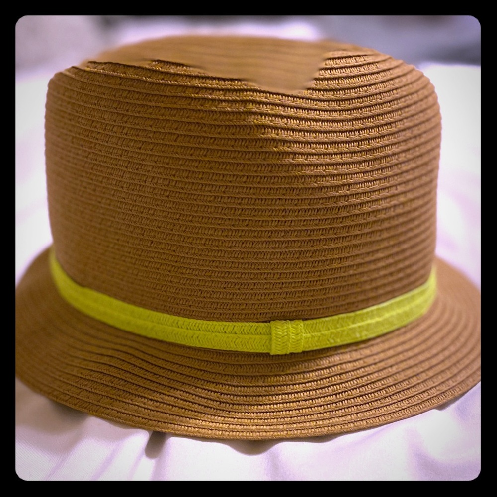 Women’s Straw Fedora Hat with Neon Green Band